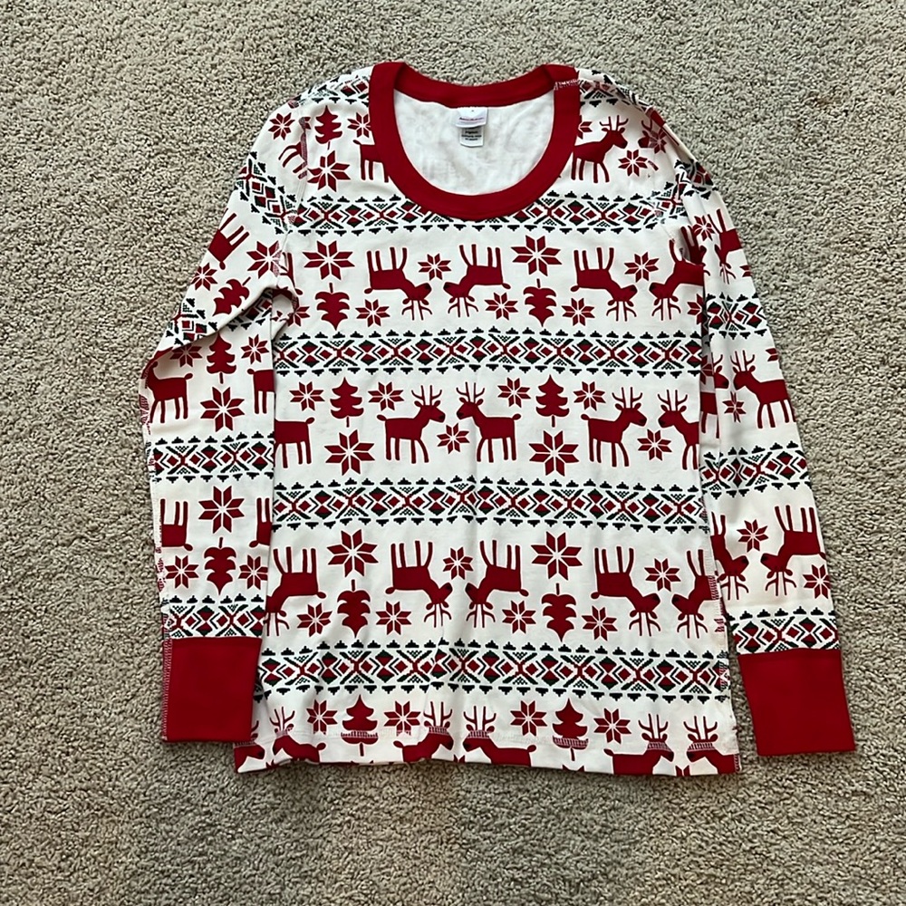 Hanna Andersson Holiday Print Long John Pajama Top in Dear Deer Cotton Size M